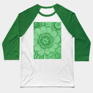 Seaweed Green Floral Snowflakes Baseball T-Shirt